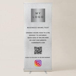 Silver business logo qr code instagram retractable banner