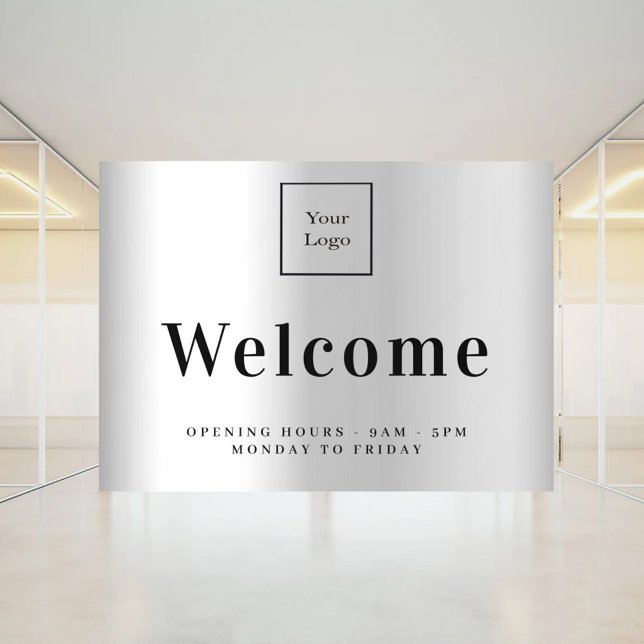 Silver business logo welcome opening hours window cling (Creator Uploaded)