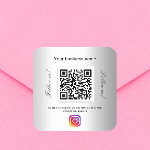 Silver business name qr code instagram square sticker