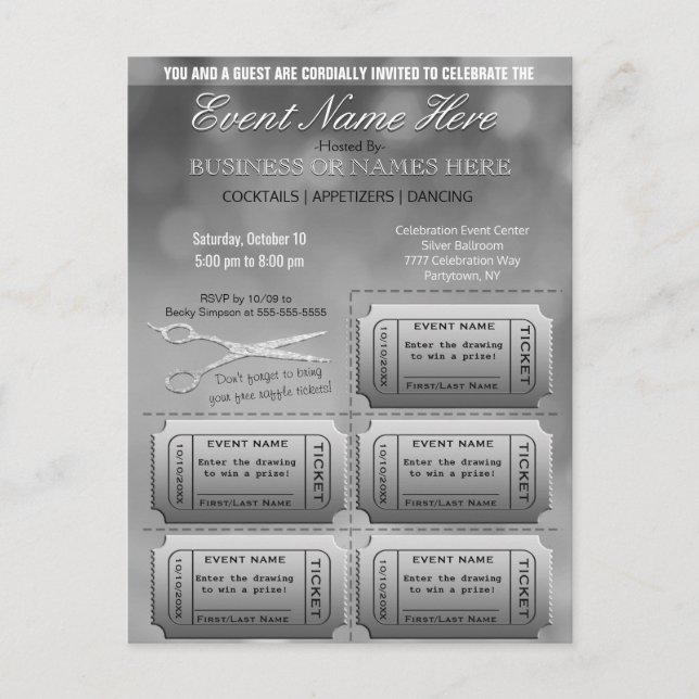 Silver Business or Corporate w/Raffle Invitation Postcard (Front)