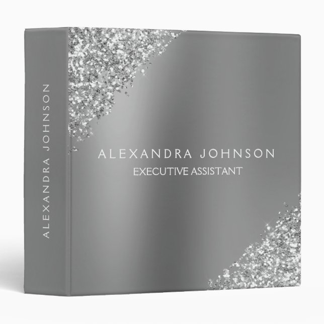 Silver Business Professional Sparkle Glitter 3 Ring Binder (Front/Spine)