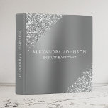 Silver Business Professional Sparkle Glitter 3 Ring Binder<br><div class="desc">Silver Glitter Faux Sparkle Glitter Metallic Foil Minimalist Business Binder with black lettered typography for the monogram. The Girly Business Supplies can be customized with your name. Please contact the designer for customized matching items.</div>