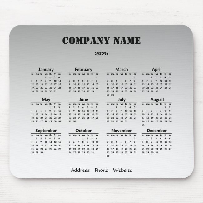 Silver Business Promotional 2025 Calendar Mousepad