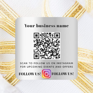 Silver business QR code Instagram follow Square Sticker