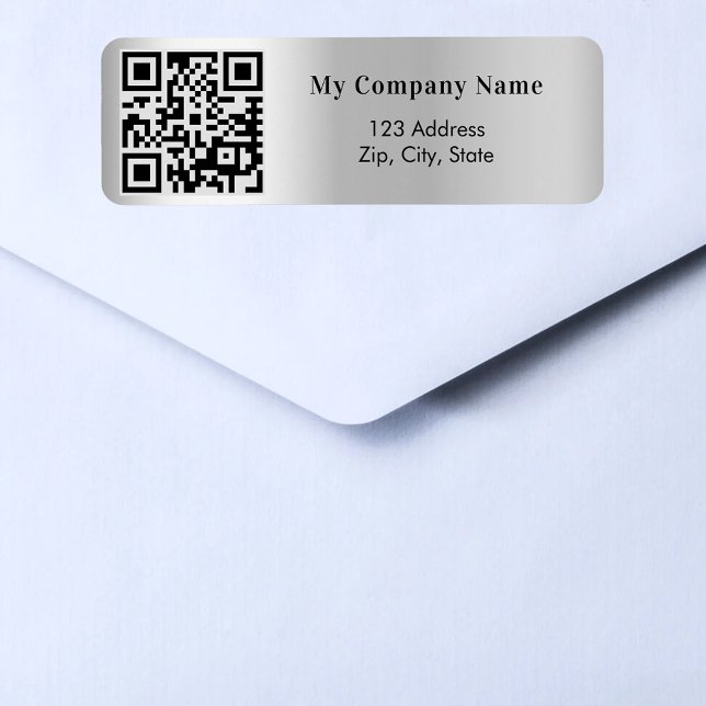Silver business qr code return address label (Creator Uploaded)