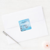 Silver Butterfly and Flowers On Blue Quinceanera Square Sticker (Envelope)