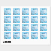 Silver Butterfly and Flowers On Blue Quinceanera Square Sticker (Sheet)