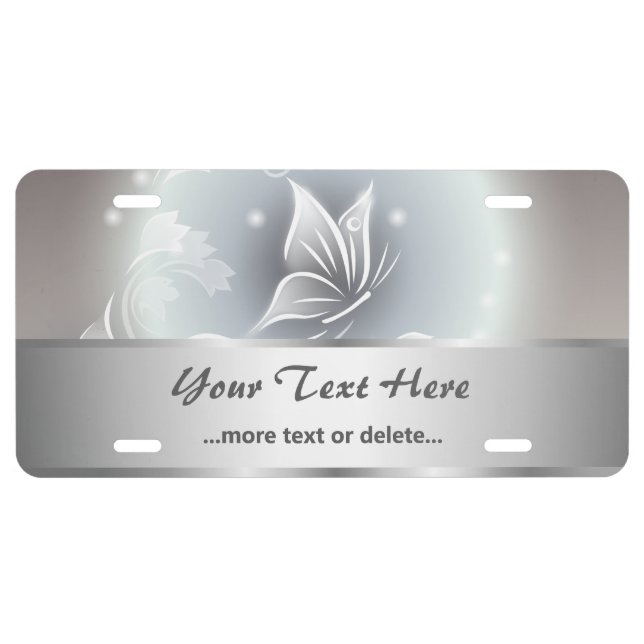 Silver Butterfly Animal Personalize License Plate (Front)