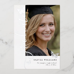 Silver Butterfly Graduate Photo Graduation Party  Foil Invitation
