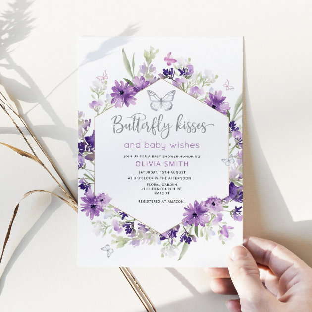 Purple and silver hot sale baby shower invitations