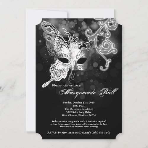 Silver Butterfly Masquerade Mask Costume Halloween Invitation