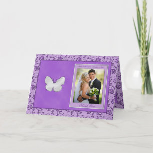 Silver Butterfly on Purple Photo Thank You Card