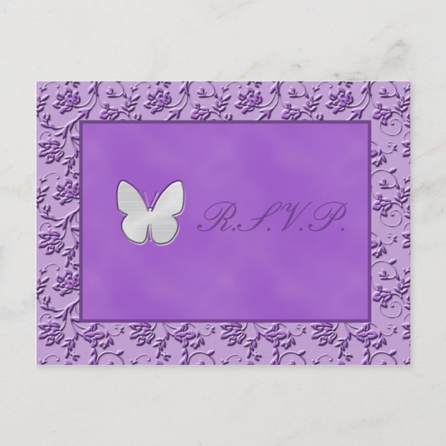 Silver Butterfly on Purple R.S.V.P. Postcard (Front)