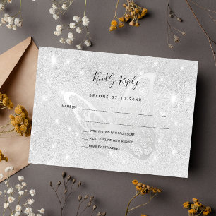 Silver butterfly sparkles wedding RSVP Note Card
