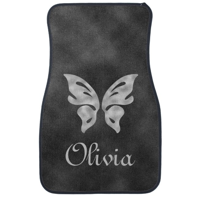 Silver Butterfly & Velvet Personalized Floor Mats (Front)