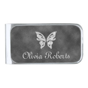 Silver Butterfly & Velvet Personalized Money Clip