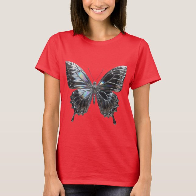 Silver Butterfly with Open Wings Elegant T-Shirt (Front)