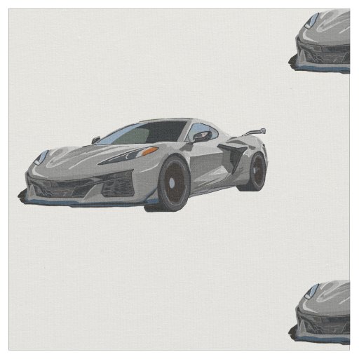 Silver C8 Corvette Hand Drawn Sketch Fabric