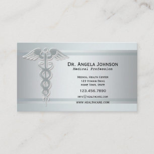 Silver Caduceus Medical Appointment Business Card