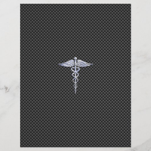 Silver Caduceus Medical Symbol Carbon Fiber Style (Front)