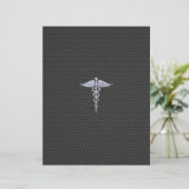 Silver Caduceus Medical Symbol Carbon Fiber Style (Standing Front)