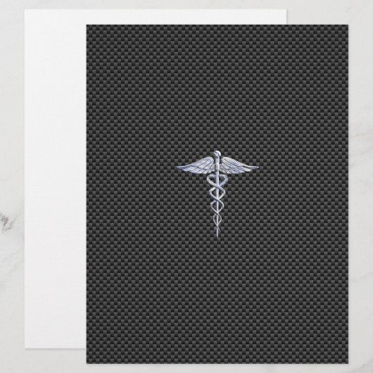 Silver Caduceus Medical Symbol Carbon Fiber Style (Front/Back)