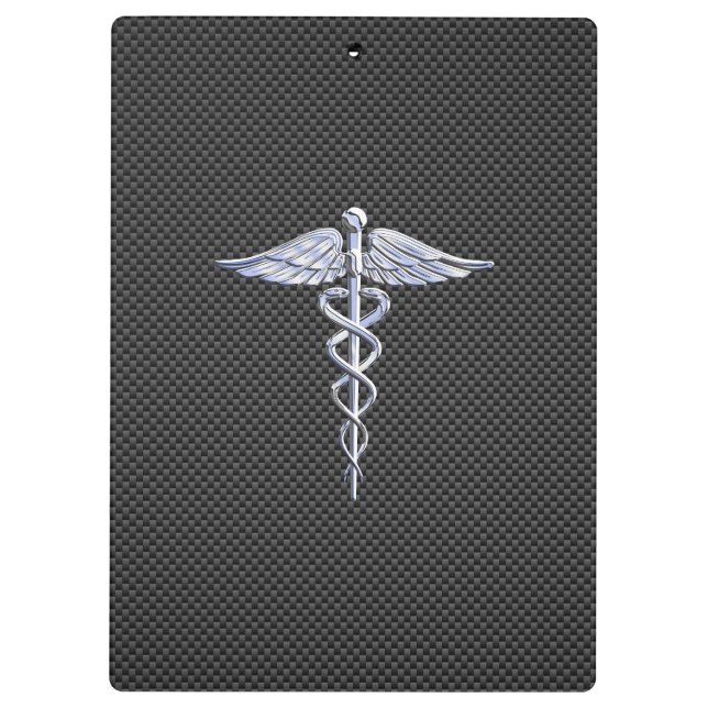 Silver Caduceus Medical Symbol Carbon Fiber Style Clipboard (Back)
