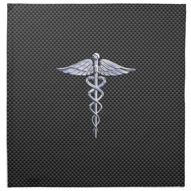 Silver Caduceus Medical Symbol Carbon Fiber Style Cloth Napkin (Front)