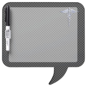 Silver Caduceus Medical Symbol Carbon Fiber Style Dry Erase Board