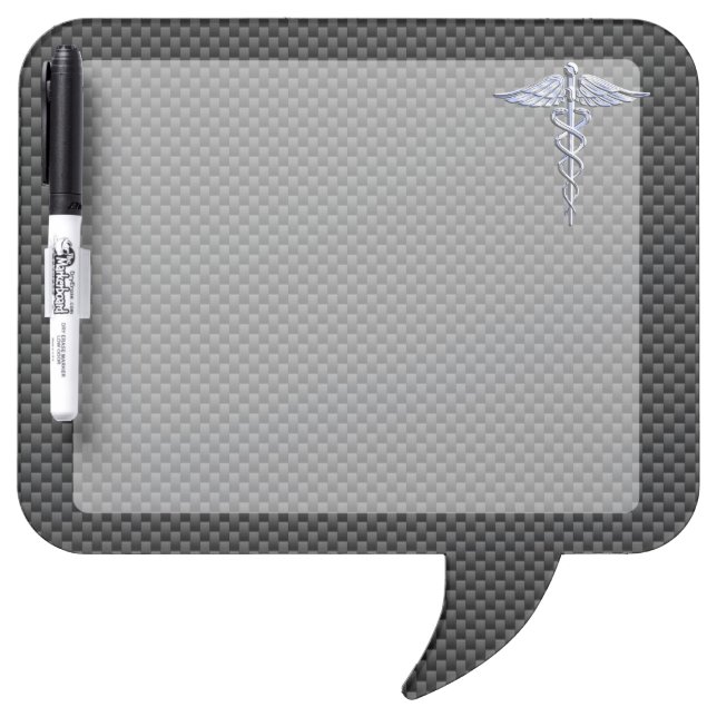 Silver Caduceus Medical Symbol Carbon Fiber Style Dry Erase Board (Front)