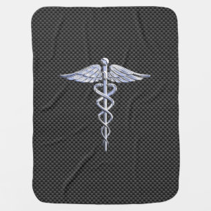 Silver Caduceus Medical Symbol Carbon Fiber Style Receiving Blanket