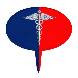 Silver Caduceus Medical Symbol League Cake Topper