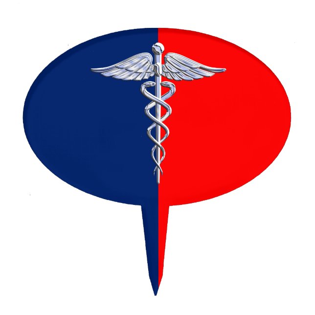 Silver Caduceus Medical Symbol League Cake Topper (Front)