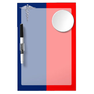 Silver Caduceus Medical Symbol League Dry Erase Board With Mirror