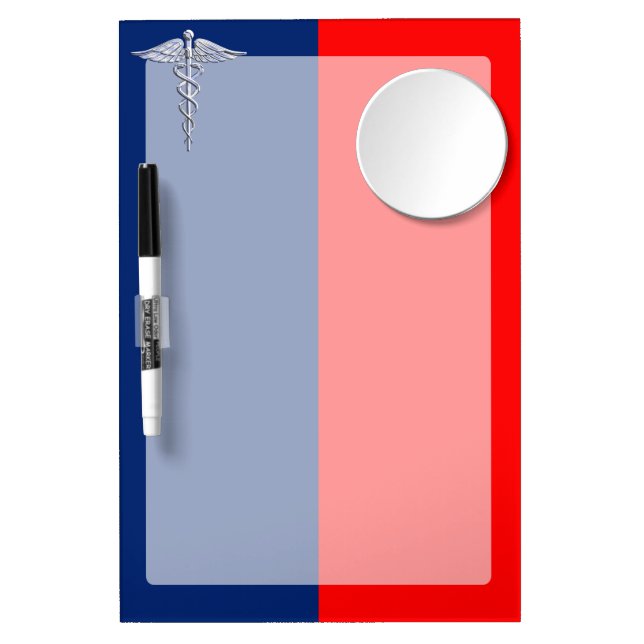 Silver Caduceus Medical Symbol League Dry Erase Board With Mirror (Front)