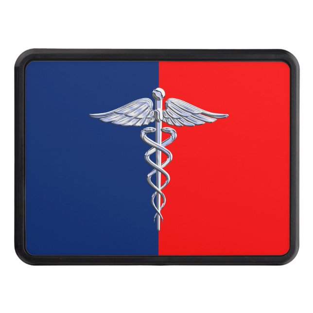 Silver Caduceus Medical Symbol League Hitch Cover (Front)