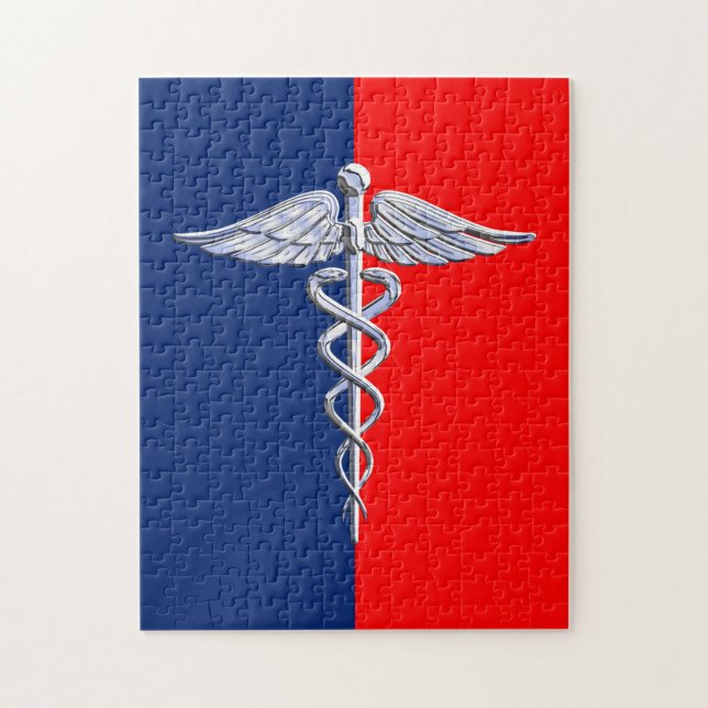 Silver Caduceus Medical Symbol League Jigsaw Puzzle (Vertical)