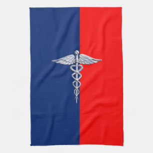 Silver Caduceus Medical Symbol League Kitchen Towel