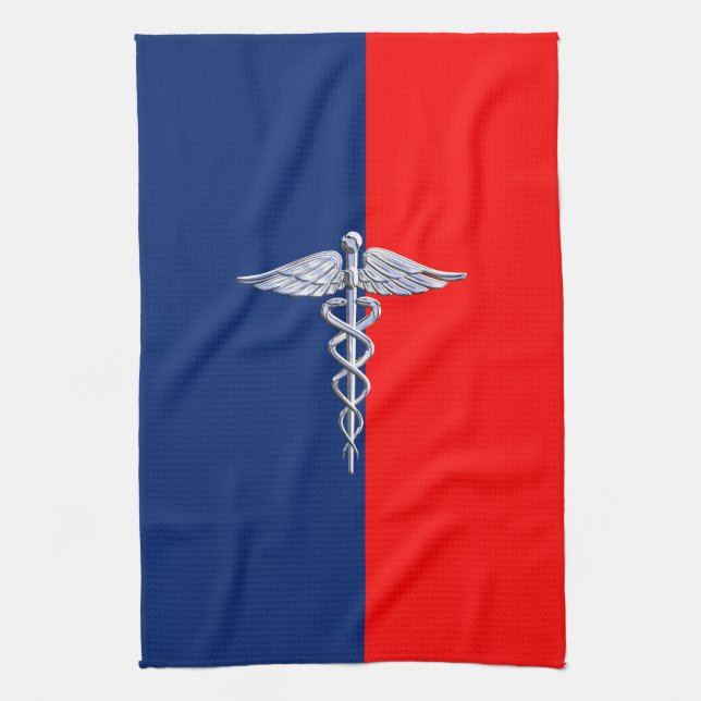 Silver Caduceus Medical Symbol League Kitchen Towel (Vertical)