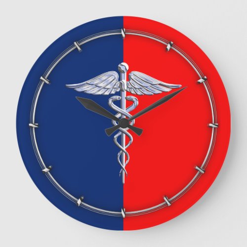 Silver Caduceus Medical Symbol League Large Clock