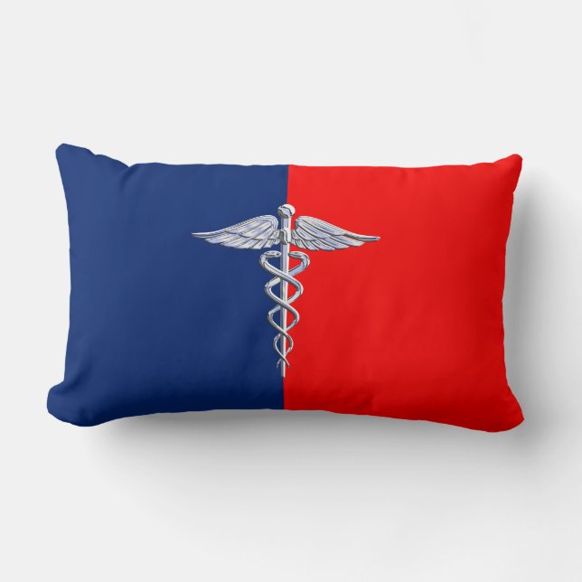 Silver Caduceus Medical Symbol League Lumbar Pillow (Front)