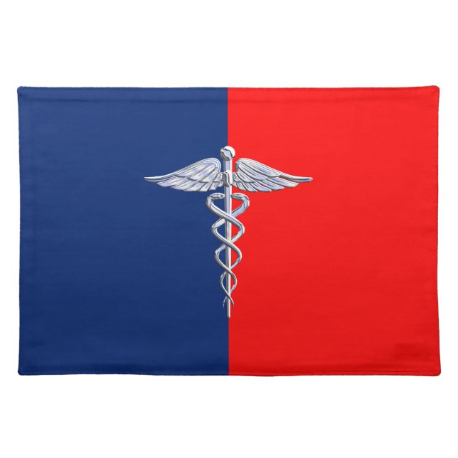 Silver Caduceus Medical Symbol League Placemat (Front)