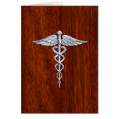 Silver Caduceus Medical Symbol Mahogany Decor (Front)