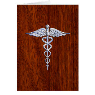 Silver Caduceus Medical Symbol Mahogany Decor