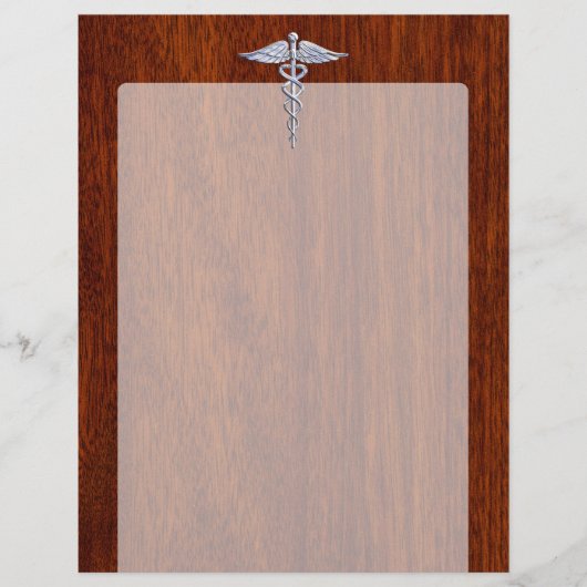 Silver Caduceus Medical Symbol Mahogany Decor (Front)