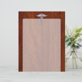 Silver Caduceus Medical Symbol Mahogany Decor (Standing Front)