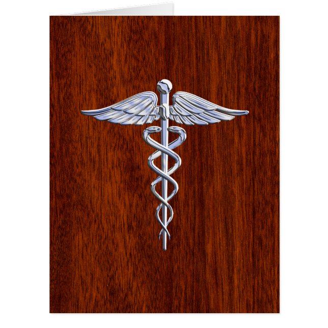 Silver Caduceus Medical Symbol Mahogany Decor (Front)