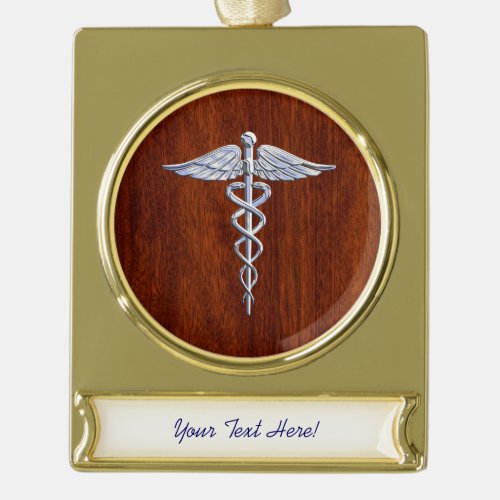Silver Caduceus Medical Symbol Mahogany Decor Gold Plated Banner Ornament
