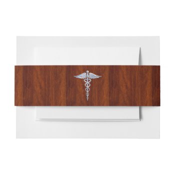 Silver Caduceus Medical Symbol Mahogany Decor Invitation Belly Band by AmericanStyle at Zazzle