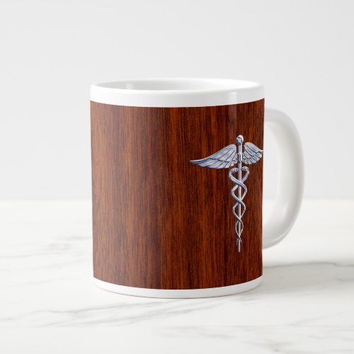 Silver Caduceus Medical Symbol Mahogany Decor Large Coffee Mug